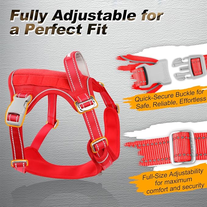 BARKBAY Service Dog Vest Tactical Dog Harness Medium Large Sized Dog Tags Personalized No Pull Adjustable Harness Reflective K9 Working Training Easy Control Military Molle System(Red,XL)