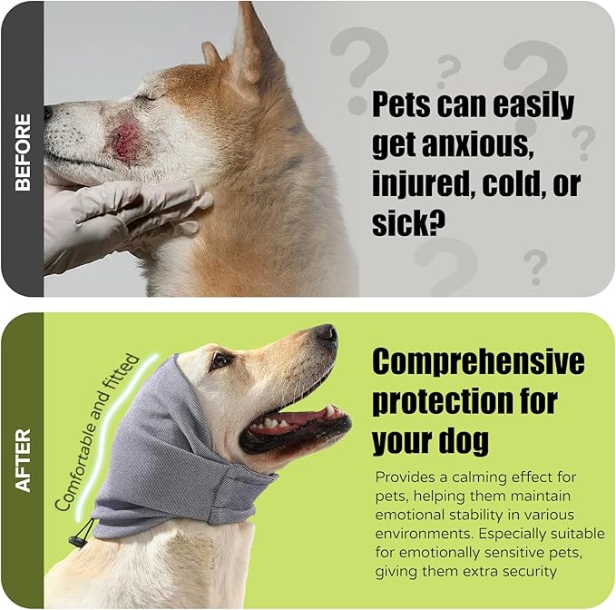Dog Reducing Noise Hoodies - Ear Covers for Bath, Thunderstorms & Anxiety Relief - Warm, Windproof Ear Cover Hat