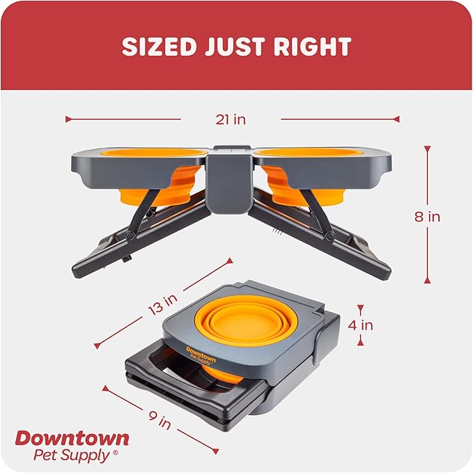 Downtown Pet Supply Raised Dog Bowl - Portable Feeder for Travel - Collapsible Silicone Design - 5 Cups Capacity - Lightweight Pet Feeder - Ideal for Small, Medium & Large Dogs - Dog Feeding Station