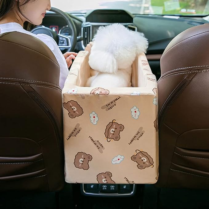 Small Dog Cat Car Booster Seat,Interactive Dog Console Car Seat ON Car Armrest,Detachable Dog Travel Bag Car Carrier Bed Portable Dog Habitat Bed for Most Car Deluxe Pet Seat