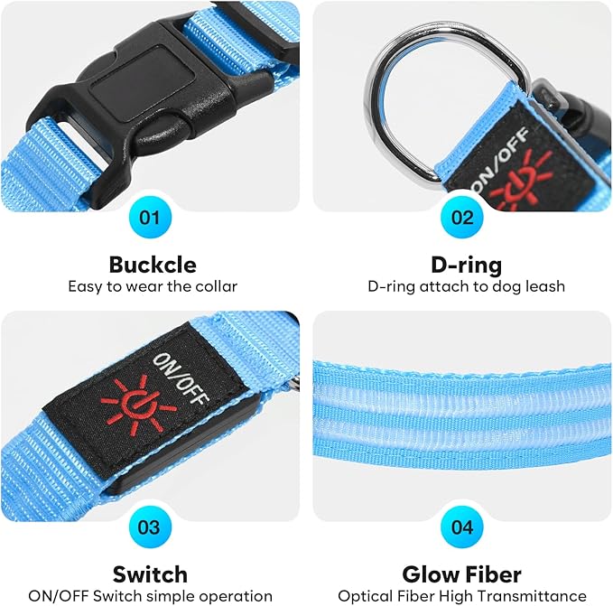 Light Up Dog Collar - Rechargeable LED Dog Collar Light Glow in The Dark Puppy Collar, Dog Camping Gear Adjustable Dog Collars for Small Dogs(Small, Blue)