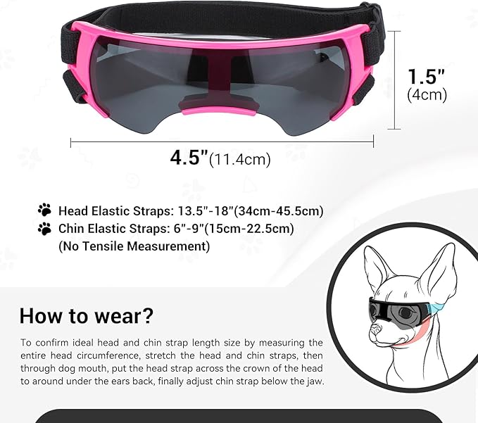 LESYPET Dog Sunglasses for Small Breed, UV Wind Dust Protection Dog Goggles for Pet Outdoor Driving Riding, Pet Glasses Eye Wear with Adjustable Strap, Pink