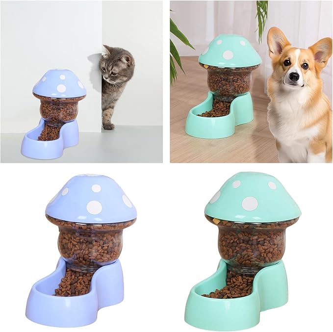 2025 Automatic Pet Feeder with Mushroom Shape for Cats Dogs Puppies Kittens Easy Clean Refill Dual Food Water Dispenser for Small Medium Pets at Home Travel (Green)