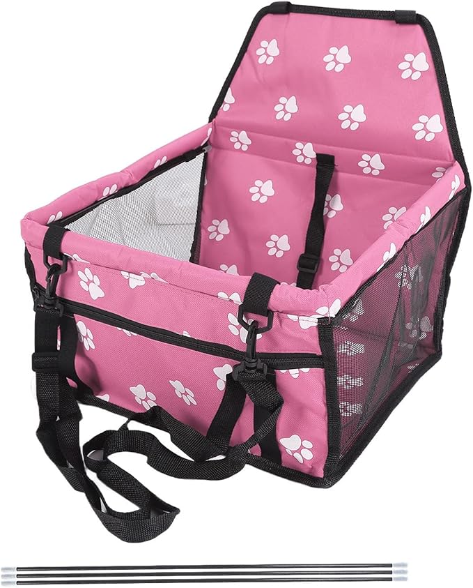 Small Dog Car Seats, Portable Puppy Dog Car Carrier, Folding Pet Car High Back Booster Seats with Adaptable Straps for Small Pets(44cm-Rose)