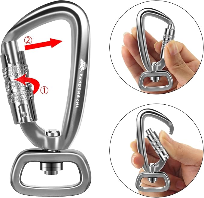 Locking Carabiner Clip 2.5" with Swivel Ring for Securing Pets, Dog Leash Harness, Camping, Hiking, Keychains