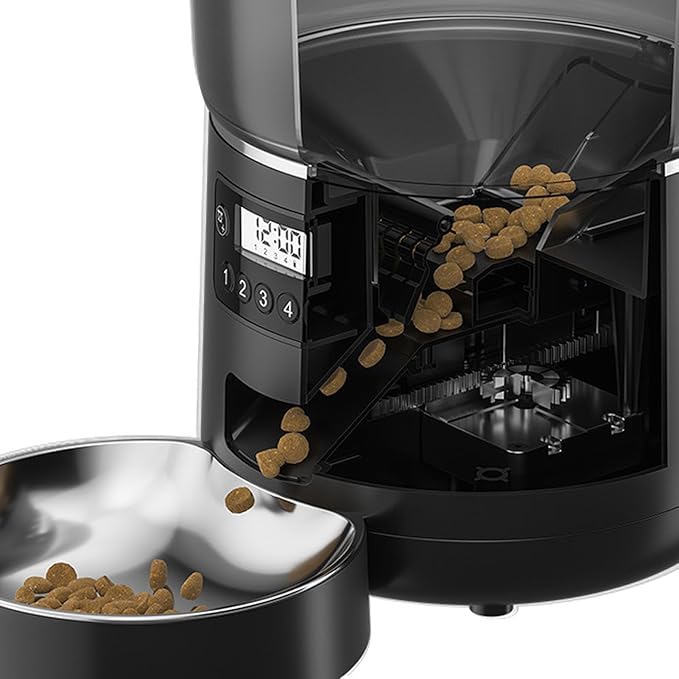 Timed Cat Feeder, Stainless Steel 4L with Dual Power Supply, Smart Control Pet Food Dispenser for Freshness PreservationEasy Cleaning for Automatic Feeding (US Plug)