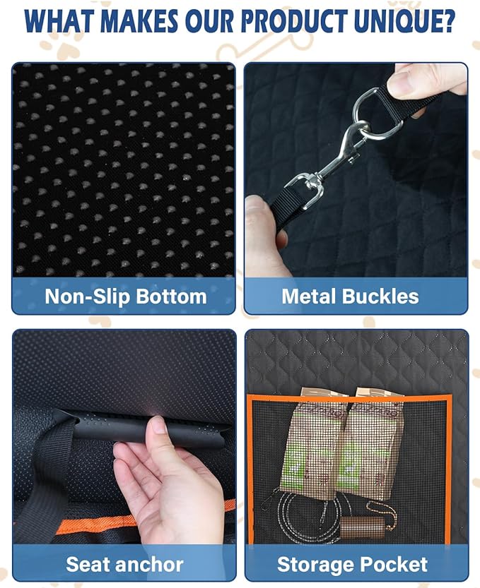 Toffos Dog Car Seat, Extra Stable Backseat Extender for Dogs with Hard Bottom, Waterproof and Foldable Design, Pet Car Seat with Breathable Mesh Window, Black