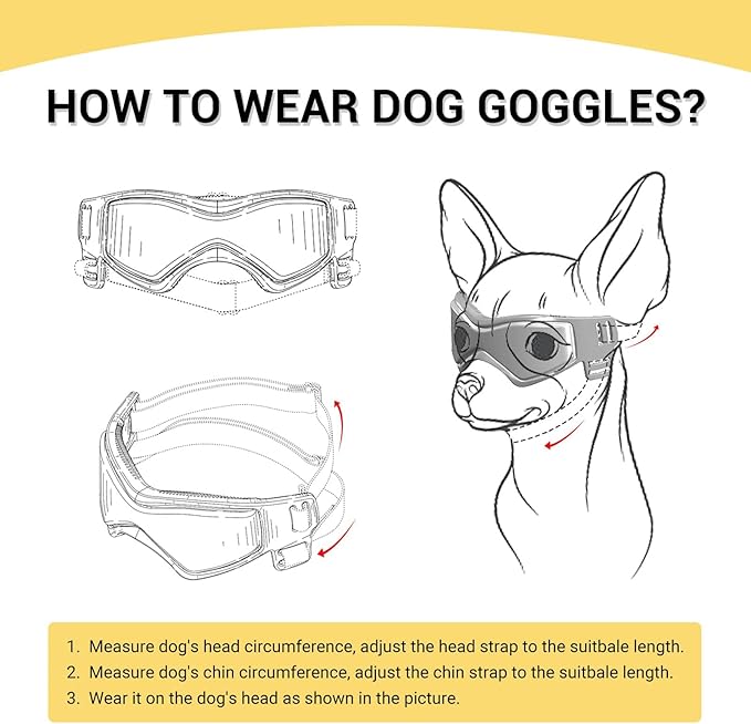 PETLESO Dog Goggles for Small to Medium Breed, Anti-UV Dog Sunglasses Outdoor Riding Driving Hiking, Pet Glasses Windproof Anti-Fog Dustproof Snowproof, Adjustable Straps, Medium Orange