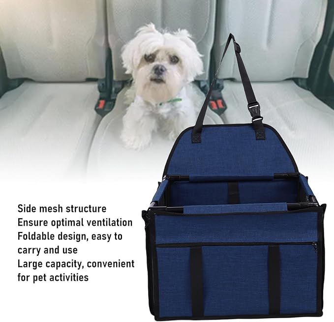 Pssopp Pet Travel Seat, Water Proof Foldable Portable Pet Car Seat Dog Travel Products Dogs Carriers for Car (Dark Blue)