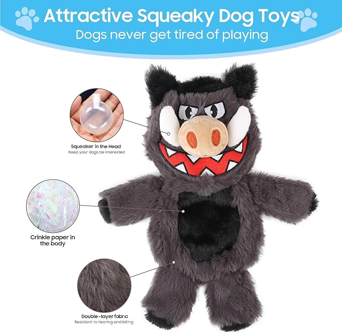 Bzonsmart 5 Pack Squeaky Dog Toys.Tough Plush Chew Toys for Dogs.Interactive Dog Toys to Keep Puppies Medium Large Breed Dogs Busy .Durable Anti-Boredom Dog Toys for Teething & Playtime.