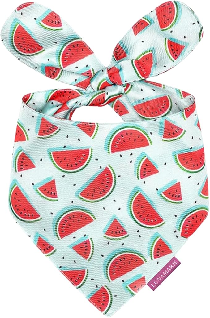 LunaMarie - Luxury Dog Bandanas - Cute Watermelon Design | Premium & Soft Fabric | 100% Handmade Custom Adjustable Shape Dual Layered Small, Medium, Large Cat Scarf (Watermelon, Medium)