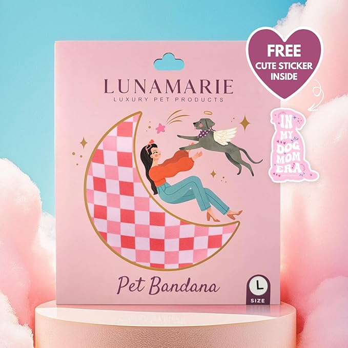 LunaMarie - Luxury Pet Birthday Bandanas -Premium & Silky Poly Fabric | 100% Handmade | Custom Shape Dual Layered (Rebel, Large)