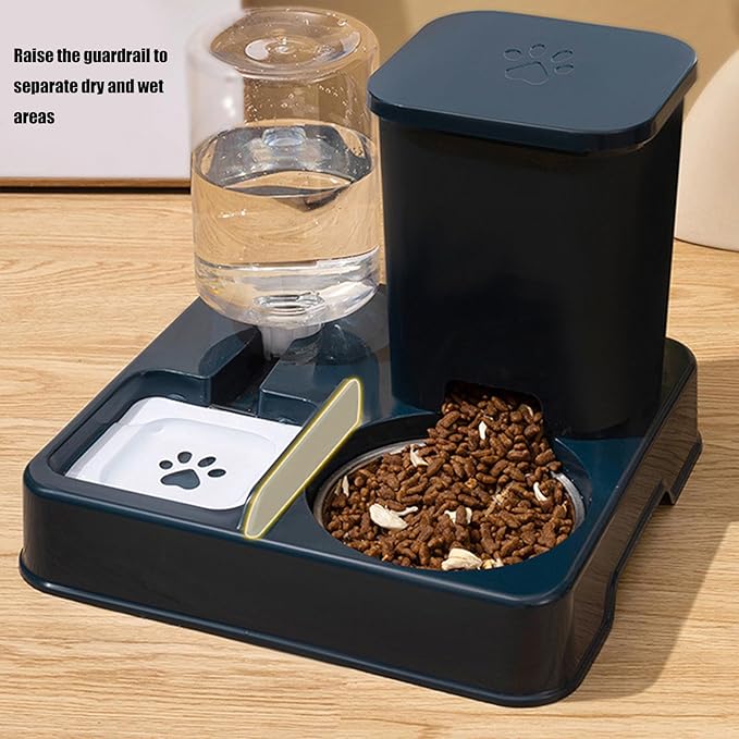 2IN1 Automatic Feeder for Small Dog Cats Food Double Bowl Food Container and Water Dispenser Pet Dishware Automatic Dog with Water Dispenser Stainless Steel Pet