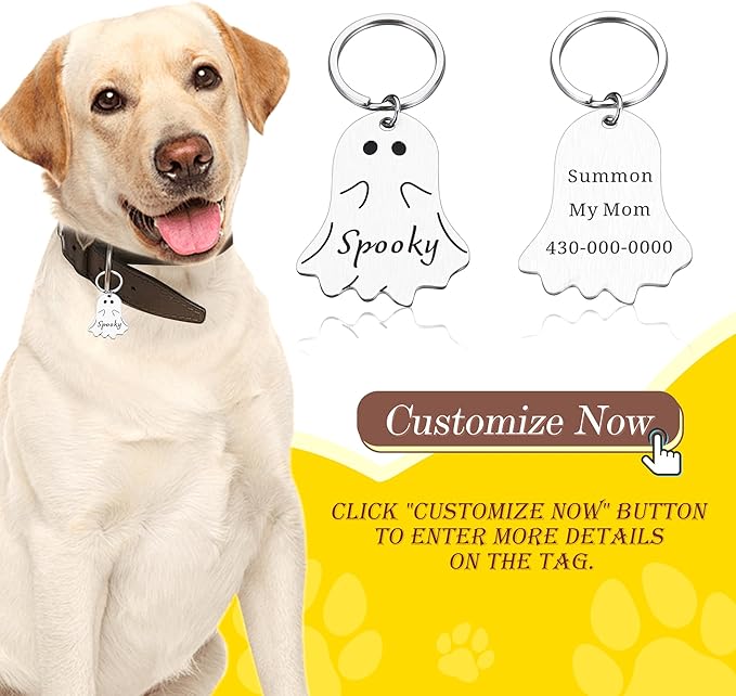 Personalized Christmas Dog Collar Tag – Goth Ghost Bat Pet ID Tags for Dogs & Cats, Christmas Accessories for Pet, Xmas Stocking Stuffers,Cute Winter Gifts for Pets (Ghost-Shaped ID Tag)