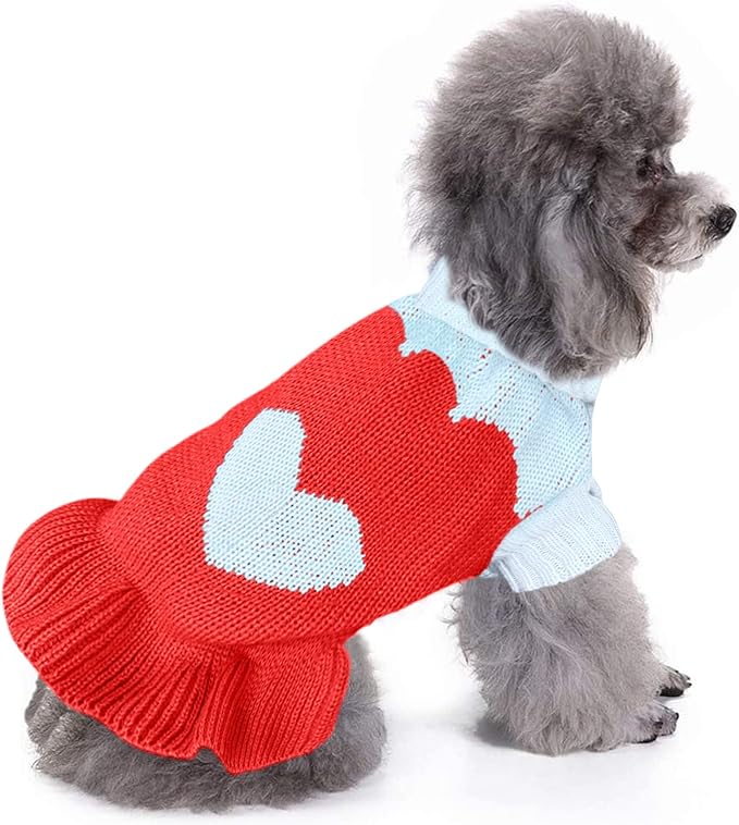 CHBORCHICEN Pet Dog Sweaters Classic Knitwear Turtleneck Winter Warm Puppy Clothing Cute Strawberry and Heart Doggie Sweater (L, Dress-Red2)