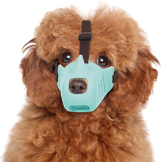 NACOCO Anti Bite Dog Muzzle - Dog Soft Mouth Rhino with Adjustable Strap Covers Breathable Silicone Cage Pet for Biting Chewing Small Medium (Blue Rhino, L)