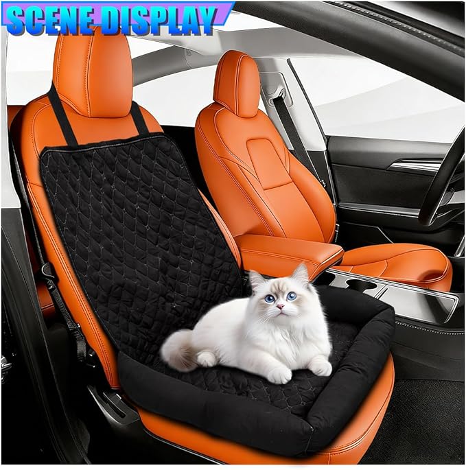 Dog Car Seat, Waterproof Pet Auto Safety Front Seat Cushion, Soft Multifunctional Puppy Car Seats Cover, Universal Washable Vehicle Travel Accessories for Small to Medium Dogs (Black)