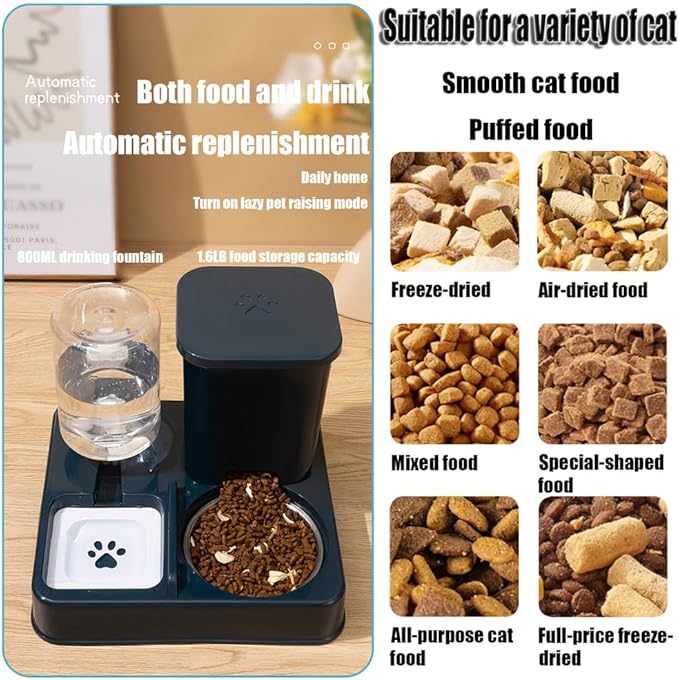 Automatic Pet Feeder for Cats & Small Dogs - 1.7LBS Dry Food & 800ML Water Dispenser with Stainless Steel Bowl, Programmable Portion Size, Suitable for Puppies/Kittens & Small/Medium Dogs,Gray