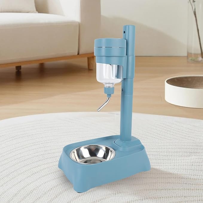 Sorandy Pet Standing Water Dispenser, Automatic Dog Cat Feeder Water Dispenser, 500ml Detachable Adjustable Small Dog Cat Feeding Liquid Bowl Set, for Small Animal Puppy Pussy Rabbit (Lake Blue)
