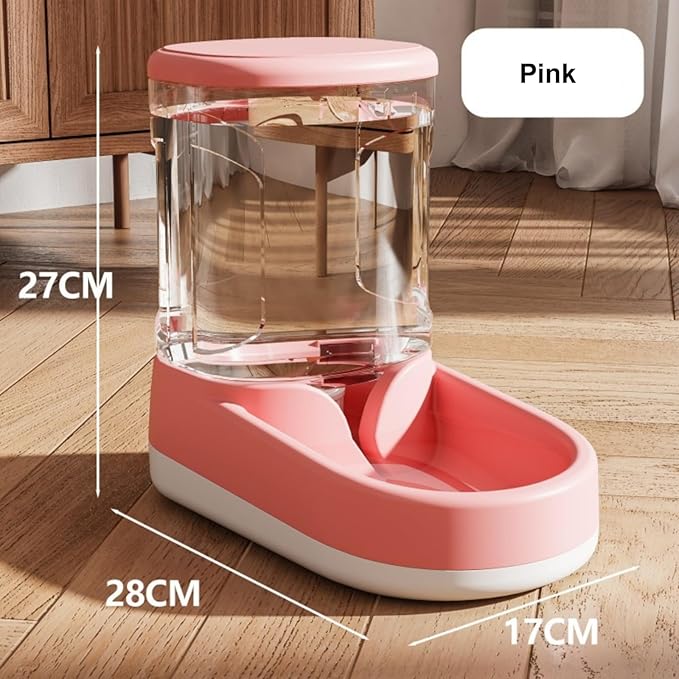 Gravity Pet Feeder & Water Dispenser Set (2Pcs), 1 Gallon Large Capacity Auto-Fill Top Fill Dog Cat Bowl, Fully Transparent Food Container with 6° Tilted Base for Healthy Feeding (Pink)