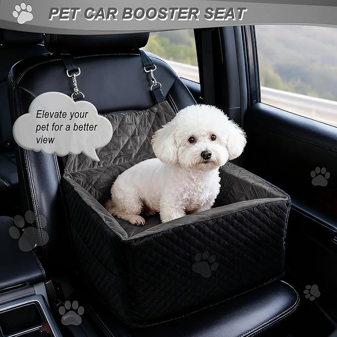 Memory Foam Dog Car Seat for Small/Medium Dogs,Travel Booster Seat for Dogs up to 35 lbs, Washable Removable Cover & Storage Pockets, Comfortable & Safe Car Seat for Pet Travel