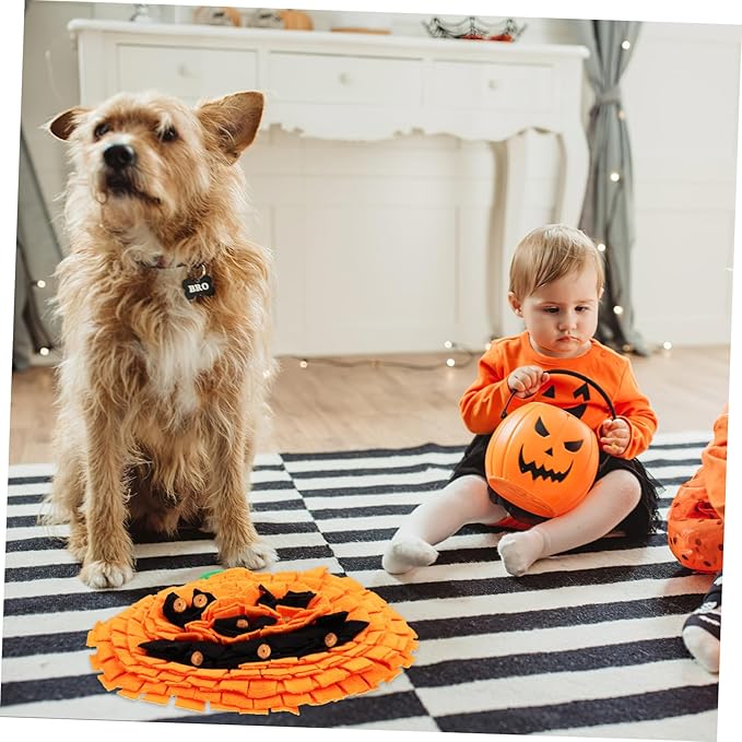 VICASKY Pumpkin Dog Snuffle Mat Pet Training Cushion for Mental Stimulation Interactive Feeding Reduces Stress and Encourages Natural Foraging Skills