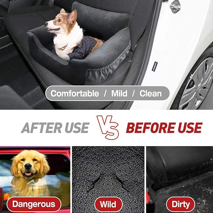 Car Seat Booster Bed,Dog Car Seat for Small Dogs Or Cats,Dog Safety Car Seat with Storage Pocket, Clip-On Safety Leash and Washable Cover for Dog, Cat, and Any Pets Under 25Lbs