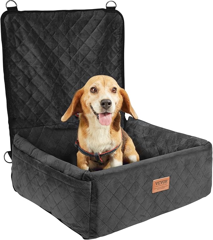 VEVOR Dog Car Seat, Dog Booster Seat for Car with a Storage Pocket, Clip-On Safety Leash, Sponge and PP Cotton Filling, Vehicle Bed for Small & Medium Pet up to 40lbs, Black