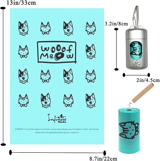 Dog Poop Bag Dispenser for Leash with Snap Clip, Skin-friendly Texture Waste Bag Holder for Dog Walks and Cats, Pets Litter Bag Container, Indoor & Outdoor Use (Metal, 1)