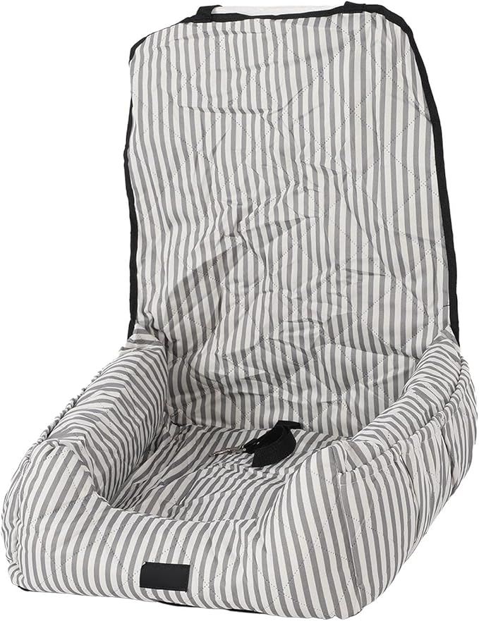 Dog Booster Seat Portable Detachable Polyester PP Cotton Puppy Dog Booster Seat Pet Car Seat Travel Bed for Dogs Grey White Stripes