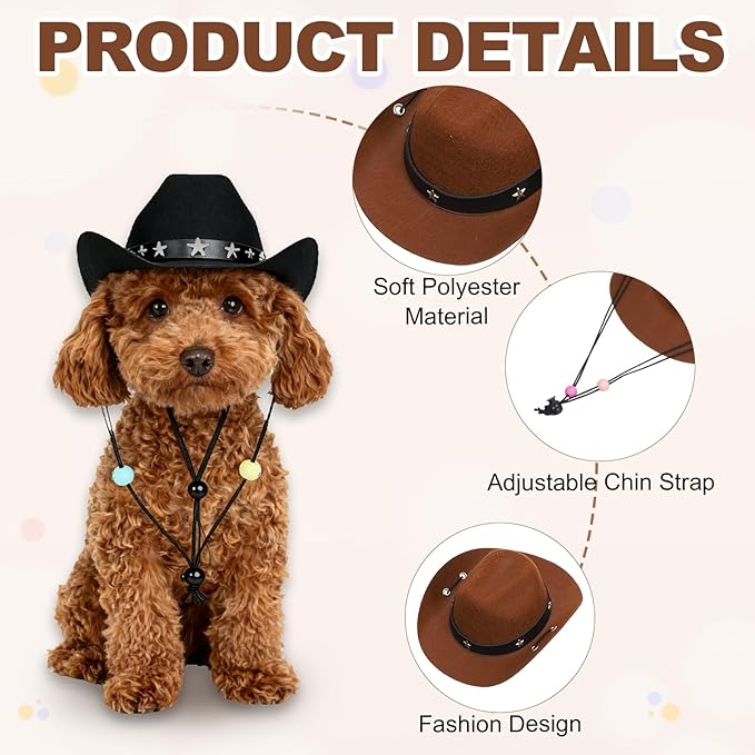 Dog Cowboy Hat, Mini Cowboy Hat for Pet with Chin Strap Adjustable Cosplay Cap Star Decor, (Brown, L), Intended for Dogs and Cats/Halloween Costume/Party Decoration
