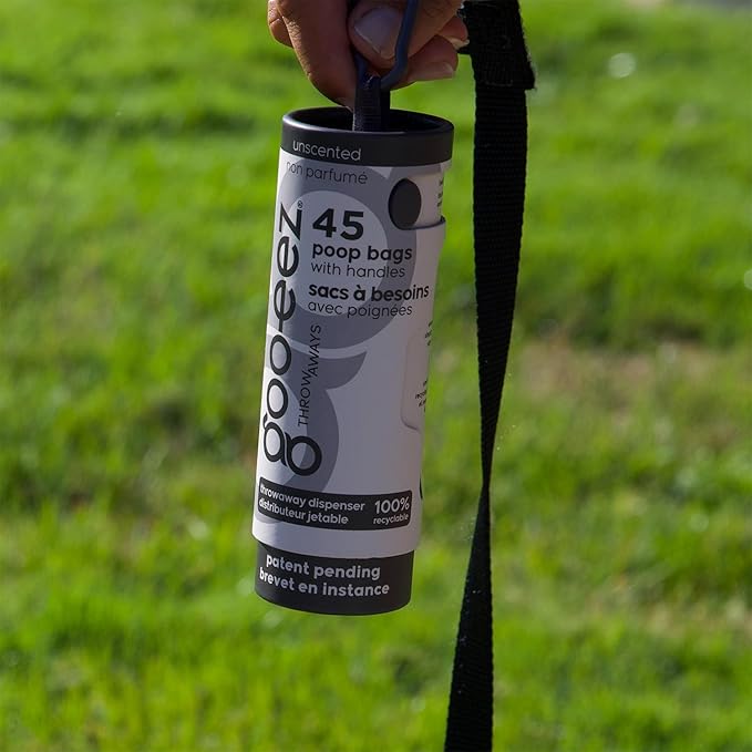 GOO-EEZ Disposable Pet Waste Bag Dispenser 3-Pack (135 ct), Pre-Loaded with 65% Recycled Dog Poop Bags with Easy-Tie Handles, No Refills Needed Twist-and-Pull Design - Balanced Collection