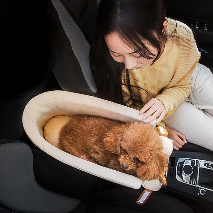 Pet Car Booster Seat Carrier Carry Cage Carrying Dog Car Seat Oval Beige