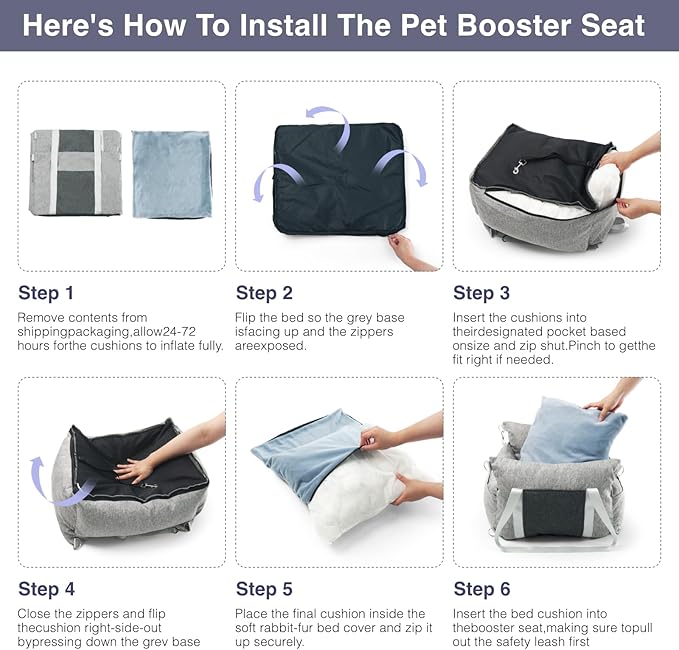 Pet Car Booster Seat for Small Dogs up to 25 lbs with Safety Straps, Storage Pockets, Travel Carrier Bed with Detachable Cover, Machine Washable (Light Gray)