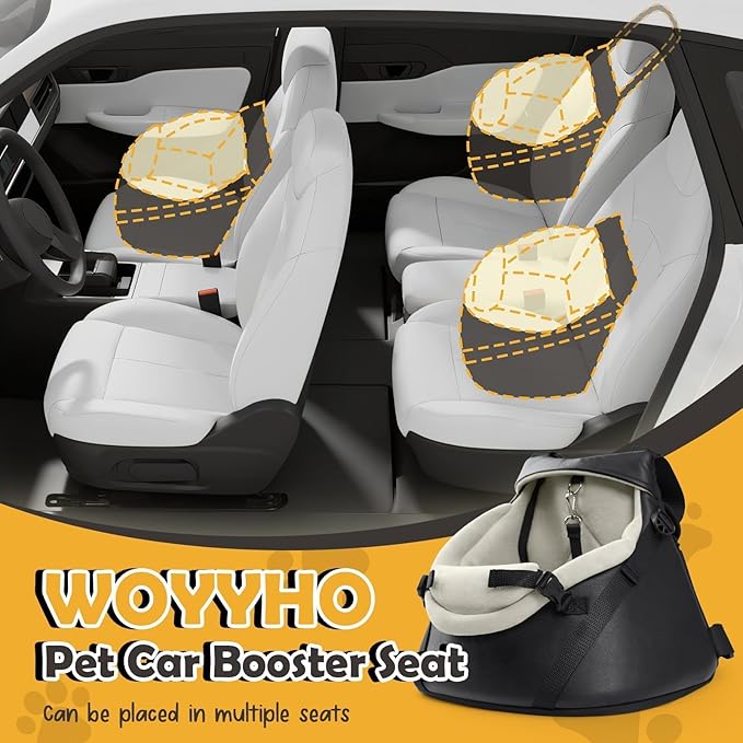 WOYYHO 1-7 lbs Tiny Dog Car Seat for Teacup Yorkie Luxury PU Leather Dog Booster Seat for Small Animals Cats Bunny Lizard Guinea Pigs with Safety Belt, Soft Flannel Lining, Adjustable Height