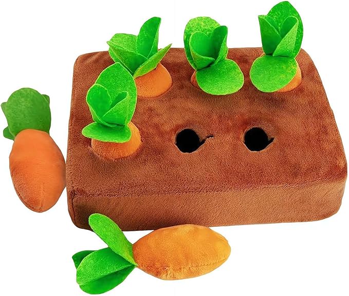 Carrot Garden Dog Toy | Snuffle Mat for Slow Feeding & Brain Training, Interactive Puzzle Toy with 9 Carrots for Puppies & Small Dogs, Indoor Enrichment Game to Relieve Boredom & Anxiety
