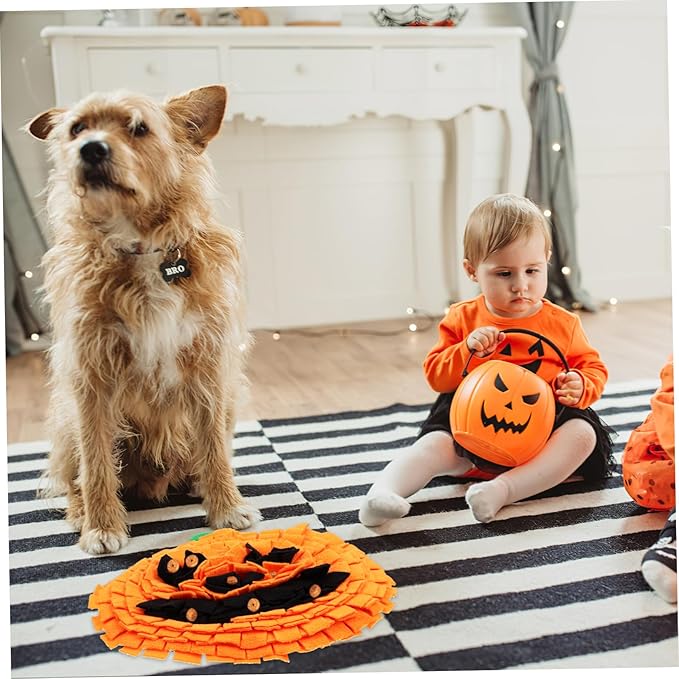 Milisten Snuffle Mat for Dogs Pumpkin Shaped Sniffing Feeding Mat Bright Pet Enrichment Toy for Mental Slow Feeder for Dogs and Large Breeds Easy to