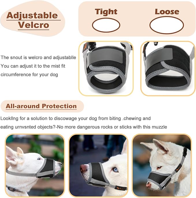 HEELE Dog Muzzle,Soft Nylon Muzzle Anti Biting Barking Chewing,Air Mesh Breathable Drinkable Adjustable Loop Pets Muzzle for Small Medium Large Dogs 4 Colors 4 Sizes (Gray, M)