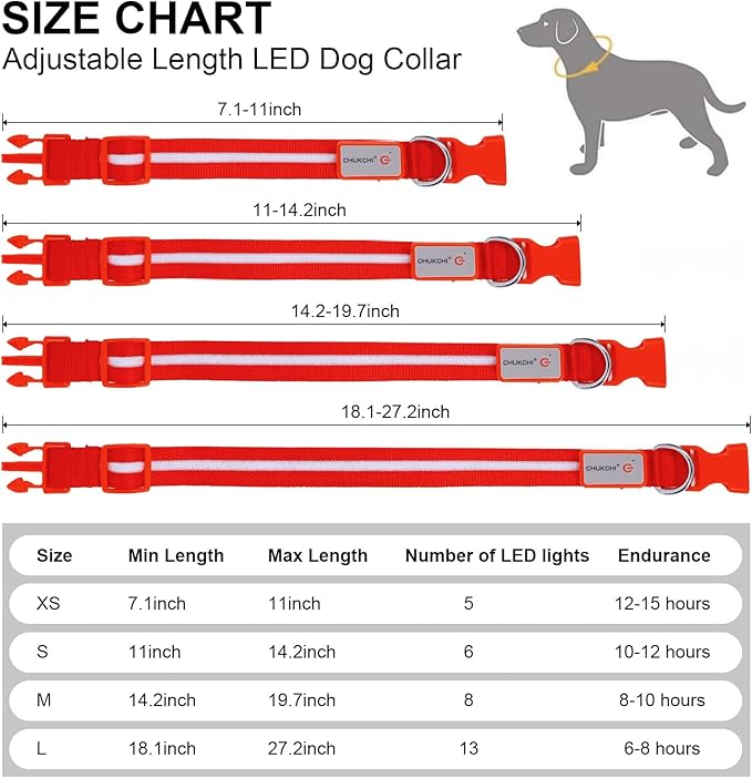 CHUKCHI LED Dog Collar Rechargeable,Waterproof Flashing Collar,Light Up Glow Collar, Adjustable Soft Safety Light Up for Small Medium Large Dogs Walking Camping at Night (Red-M)