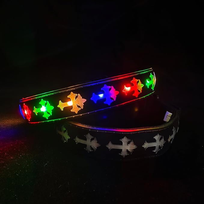 Subversive USB-C led Light up Dog Collar,Star Running LED Design Comfortable and Soft Material,Multicolored Lighting (CR-Black, L(15.7-19.7"))