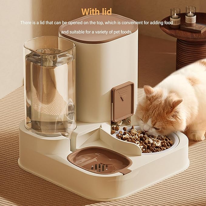 2 in 1 Automatic Cat Feeder and Water Dispenser, Food Feeder and Waterer Set, Feeder Cat Dry Food Pet Feeder and Water Dispenser for Indoor Outdoor Cats