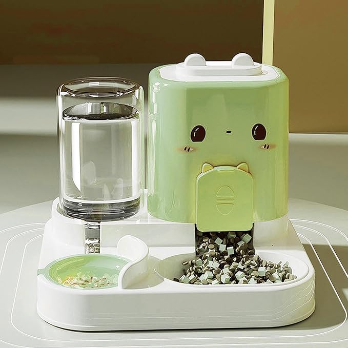 2 in 1 Automatic Pet Feeder with Water Dispenser, 1800ml Food & 800ml Water Capacity, Removable Portable Cat Dog Feeding Bowl for Small Animals Puppy- Green