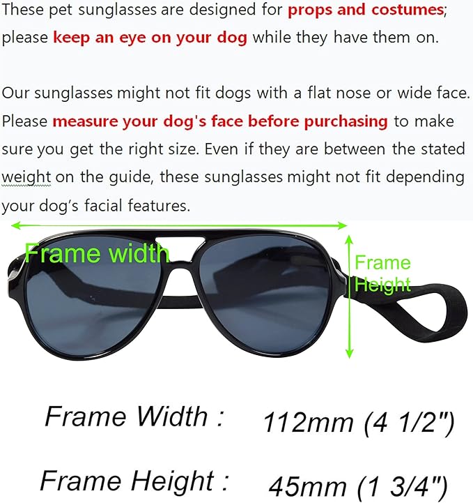 G010 Dog Pet Costume Prop Aviator Sunglasses Medium Breeds 20-40 lbs (2-Pack Black + Black-Rainbow Mirror)
