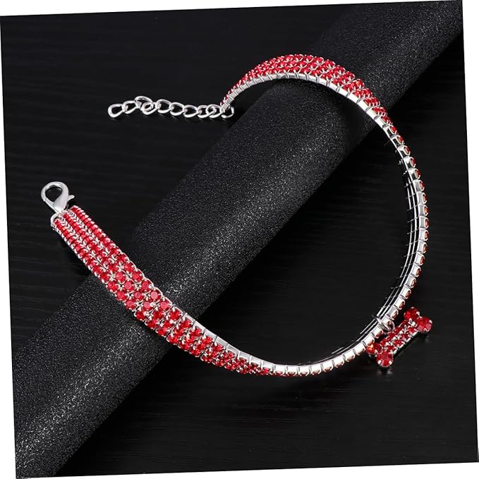 BESPORTBLE Rhinestone Pet Dog Collar Adjustable Buckle Red Crystal Dog Necklace Medium Size Luxury Pet Supplies