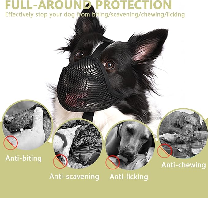Whongkidz Basket Muzzle for Large Dogs, Soft Mesh Dog Mouth Guard, Allow Drinking, No Biting or Chewing - Black, L