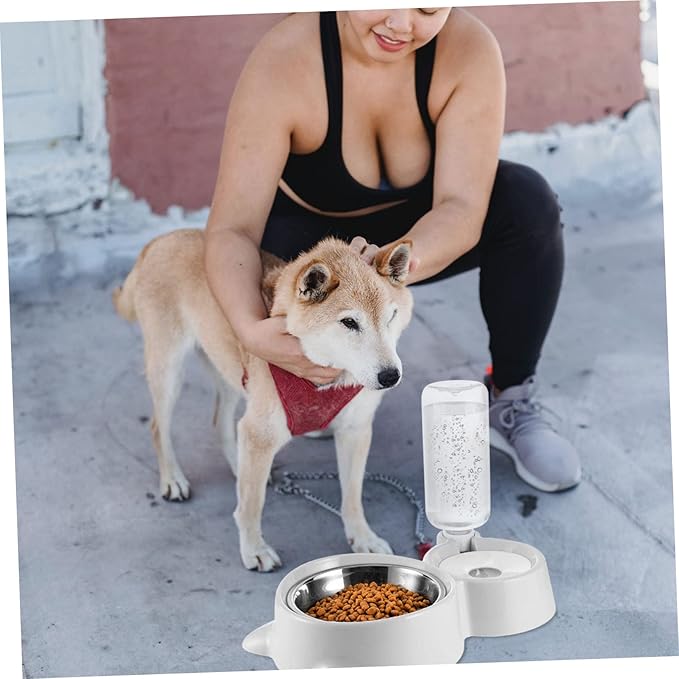 Automatic Pet Feeder Bowl with Water Dispenser for Dogs and Cats Portable Lightweight and Spill Design with Water Tank Divider to Keep Water and Fresh