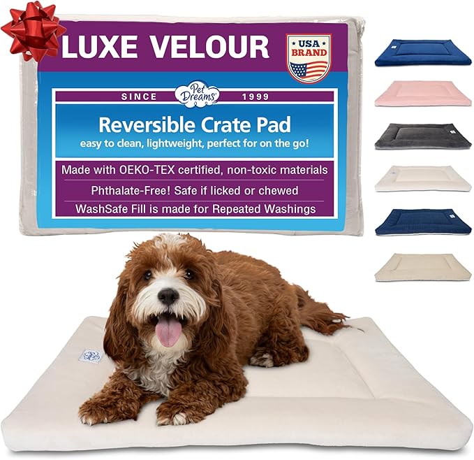 Pet Dreams Dog Crate Pad - Washable Kennel Mat, Crate Pads for Dog Cages, Non-Toxic, Flat Indoor Cat Bed, Fits iCrate 18, 24, 30, 36, 42, 48 Inches (Ivory, X Small, 18")