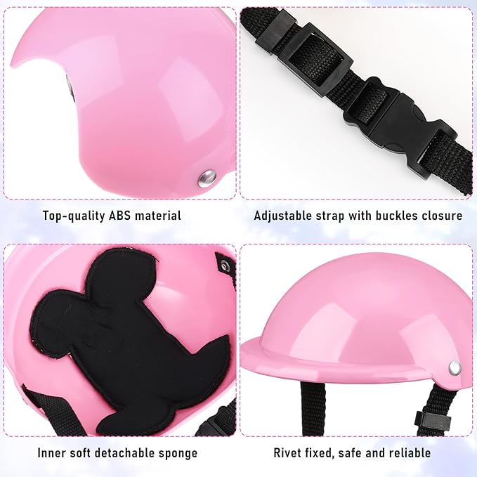 Frienda Dog Helmet and Goggles, UV Protection Doggy Sunglasses and 4 Inch Padded Puppy Motorcycle Helmet Adorable Dog Goggles with Adjustable Belt for Small Dogs Puppy Riding(Pink,L)