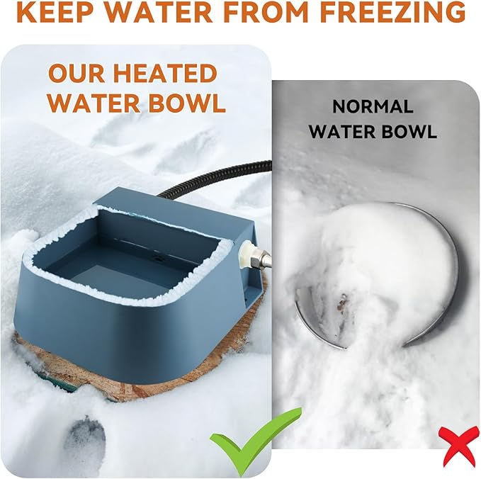 Dog Heated Water Bowl with Float Valve, No Freeze Auto-Fill Outdoor Water Dispenser for Dogs/Cats/Chickens/Rabbits in Winter
