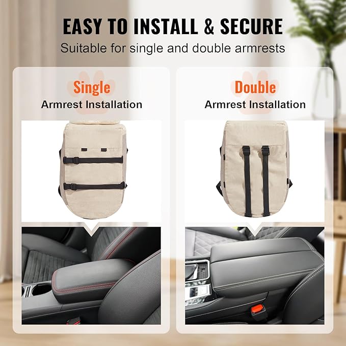 Happybuy Console Dog Car Seat, Center Console Dog Booster Seat for Small Dog, Pet Car Seat for Car Armrest with Clip-On Leash, Adjustable Straps, Supports up to 8lbs, Light Brown